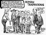 Human trafficking. USA says, "We got 2 that's been bought by NGS/coal, one for Confluence and I still have a lawyer, a traditionist and I'll take the Navajo Relocation."" NGS coal guy snorts, "money, money, money." The Gambler Casino guy snorts, "I or the one that knows Navajo law!" Sidekicks squeak, "I thought they work for us."