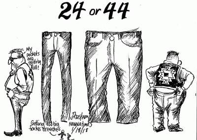 24 or 44? Council delegates trying on pants.