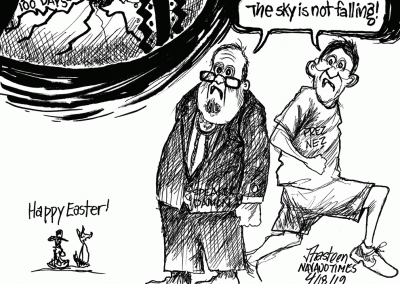 Nez and Damon proclaim the sky is not falling after 100 days of cracked egg falls. Sidekicks say Happy Easter!