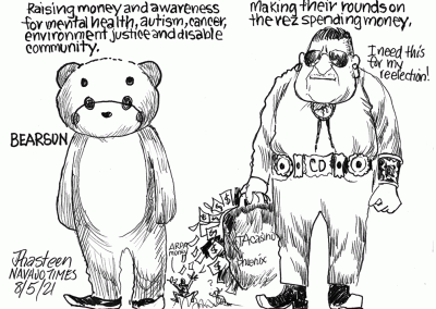 Bearsun: Raising money for charities. Council delegate: spending money on the rez to get re-elected.