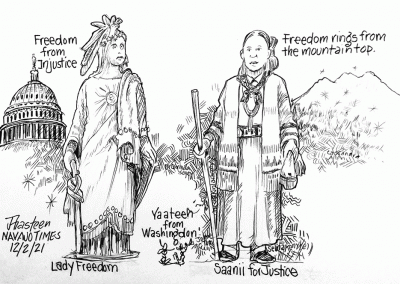 Lady Freedom versus Saanii for Justice.